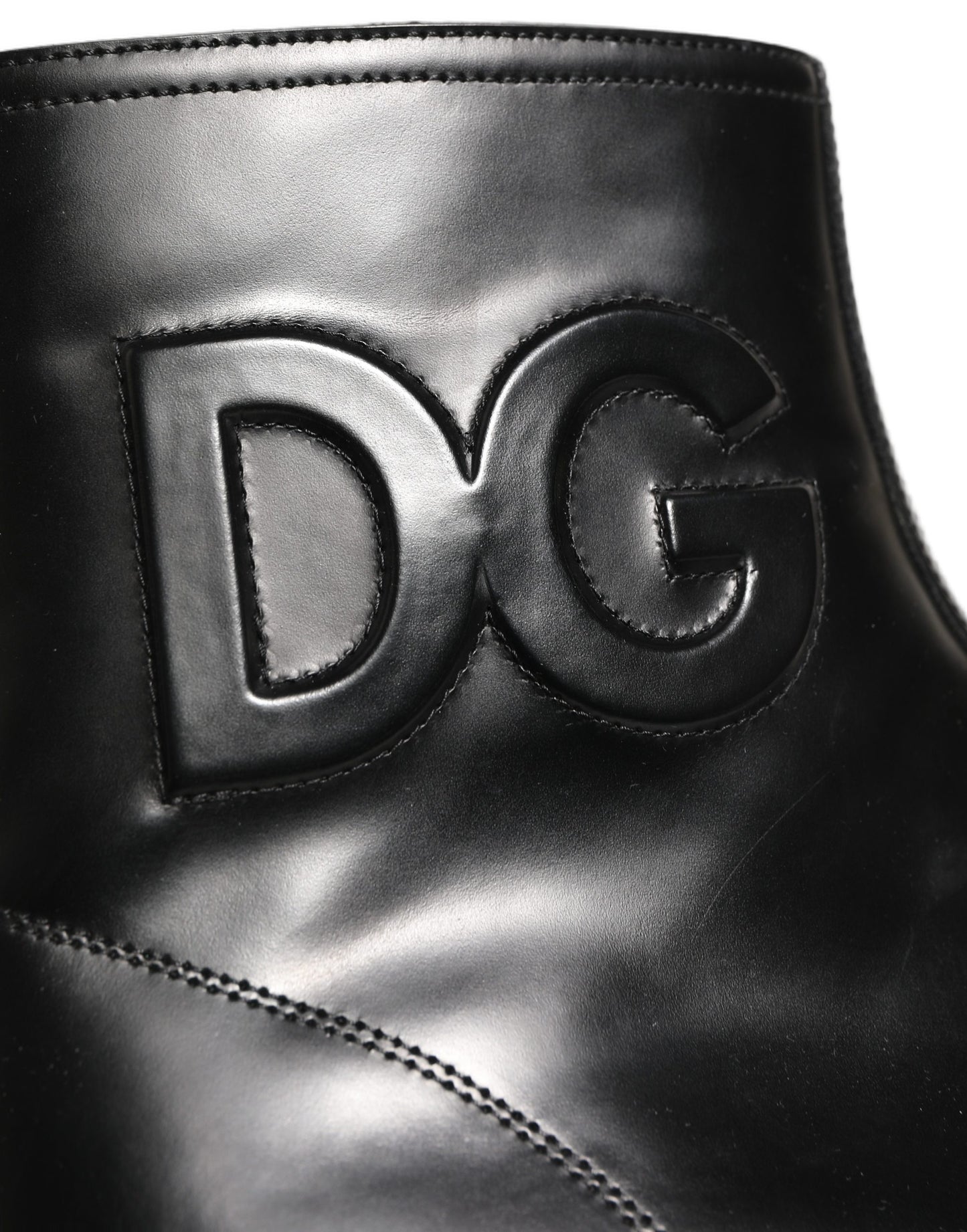 Black Leather Embossed Logo Ankle Boots Shoes