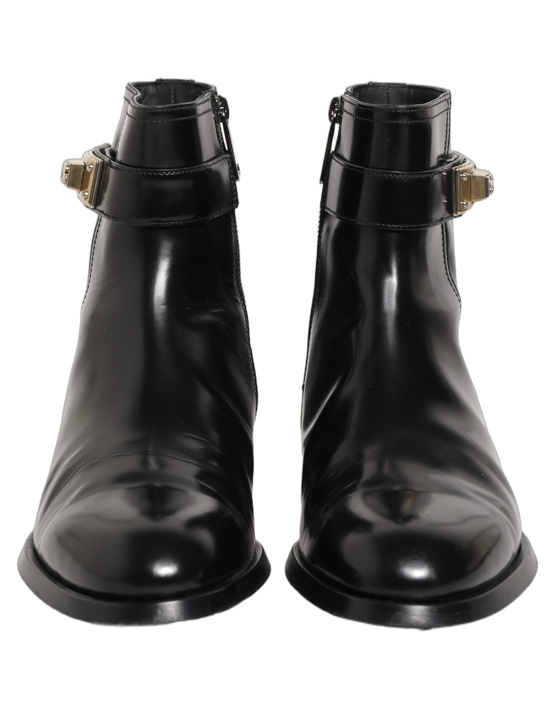 Black Leather Logo Buckle Mid Calf Boots Shoes