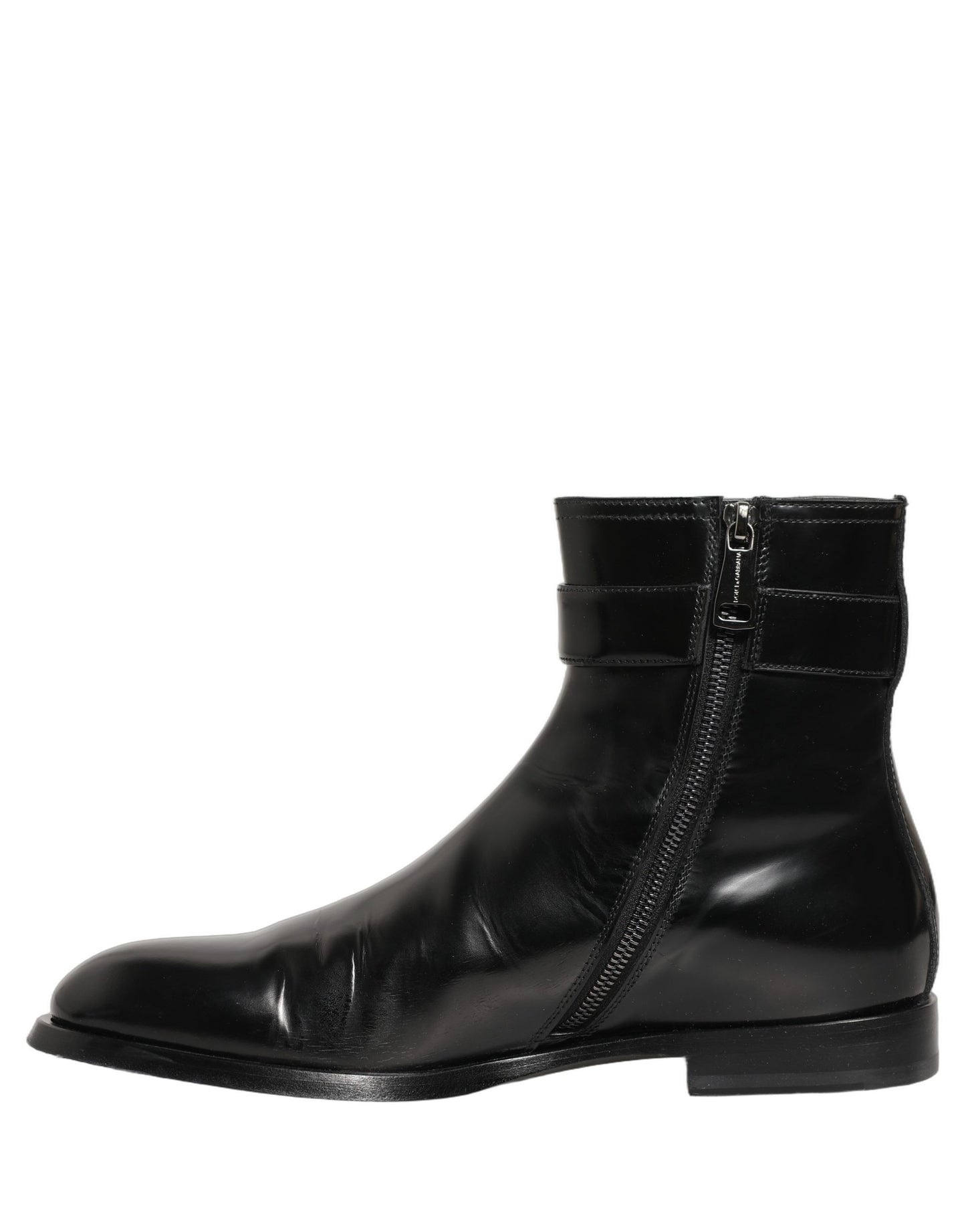 Black Leather Logo Buckle Mid Calf Boots Shoes