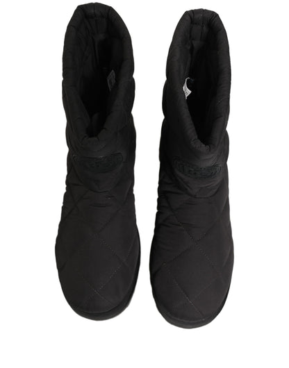 Black Quilted Effect Mid Calf Boots Shoes