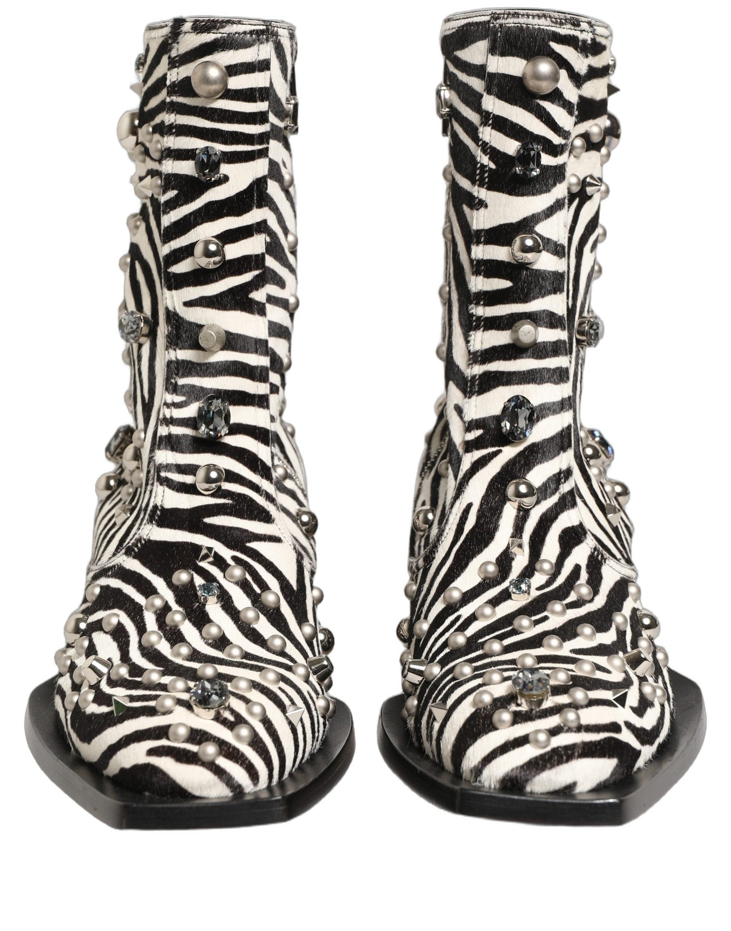 Black White Zebra Embellished Boots Shoes