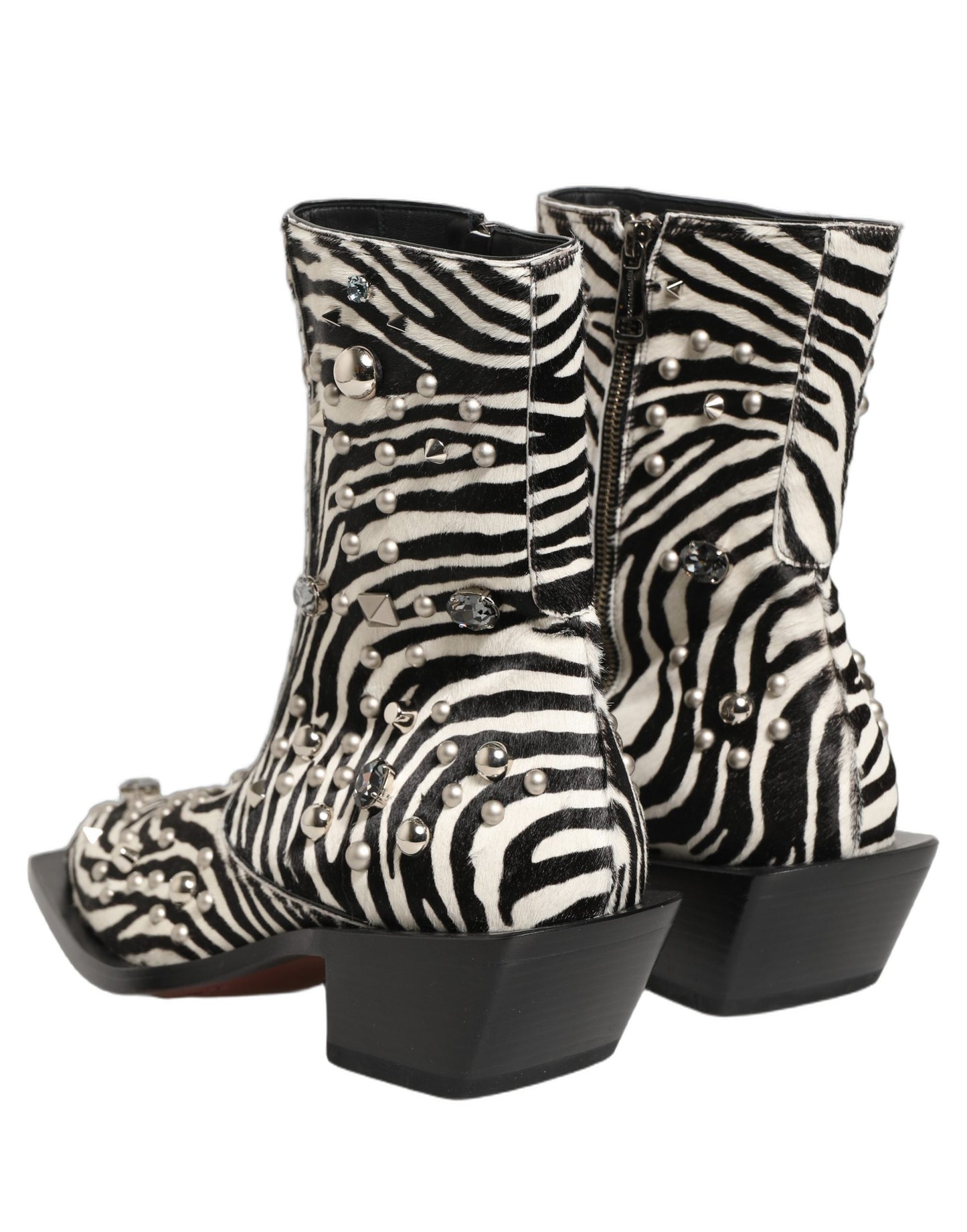 Black White Zebra Embellished Boots Shoes