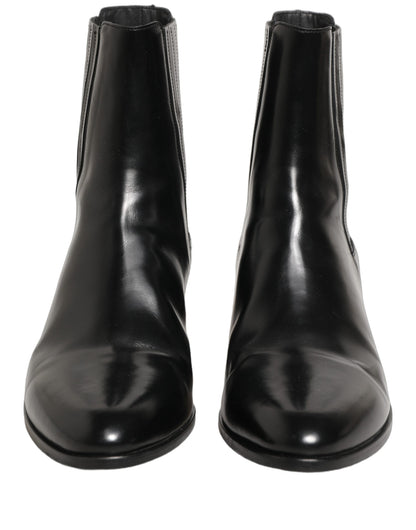 Black Leather Chelsea Mid Calf Boots Shoes