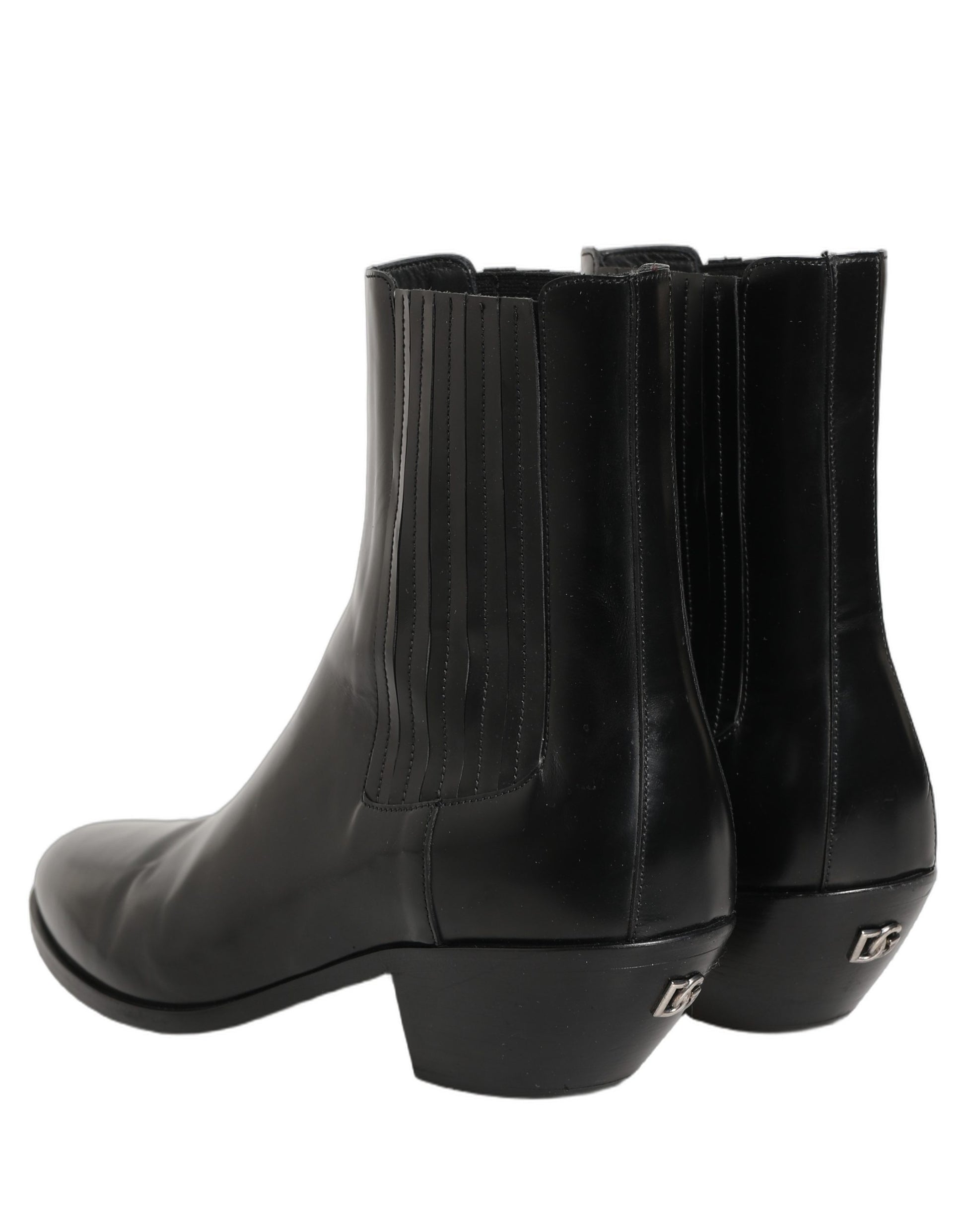 Black Leather Chelsea Mid Calf Boots Shoes