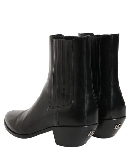 Black Leather Chelsea Mid Calf Boots Shoes