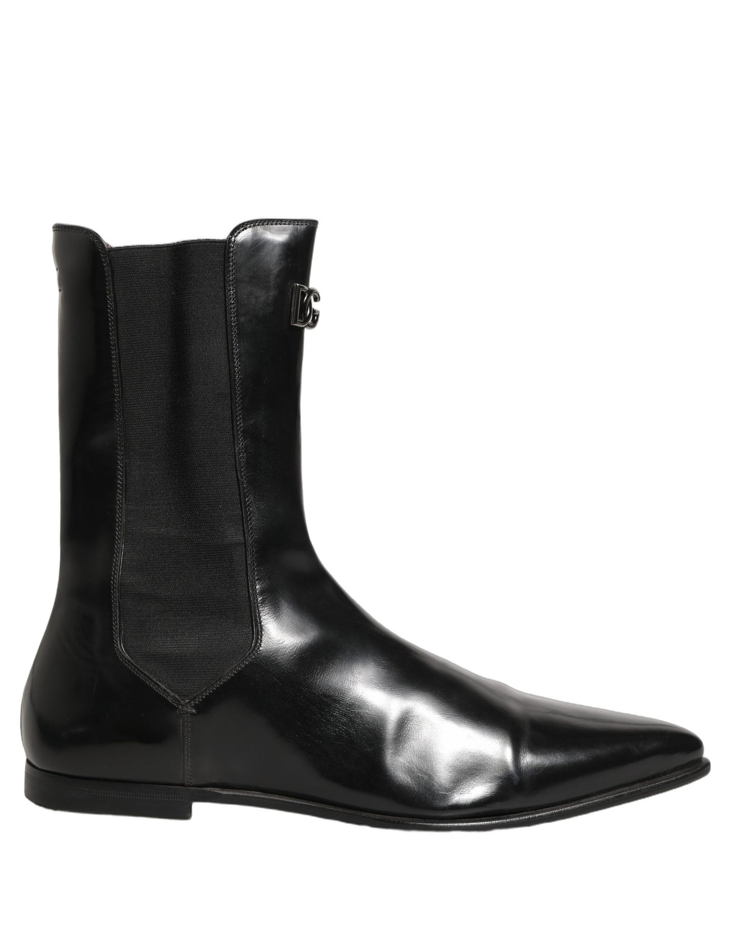 Black Leather Chelsea Mid Calf Boots Shoes