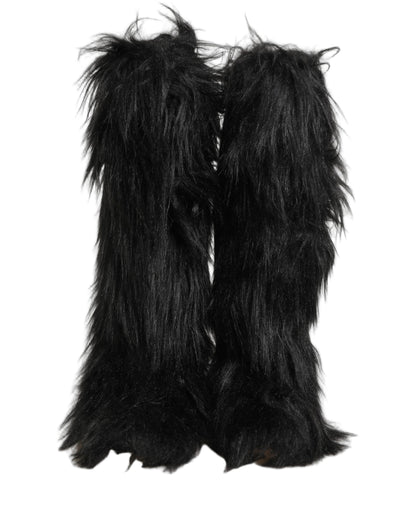 Black Faux Fur Mid Calf Winter Boots Shoes