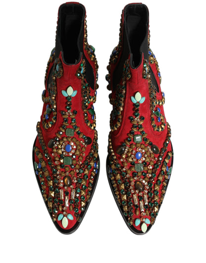 Red Embellished Chelsea Ankle Boots Shoes