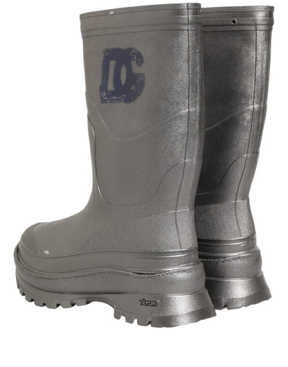 Metallic Silver Pull On Rain Boots Men Shoes