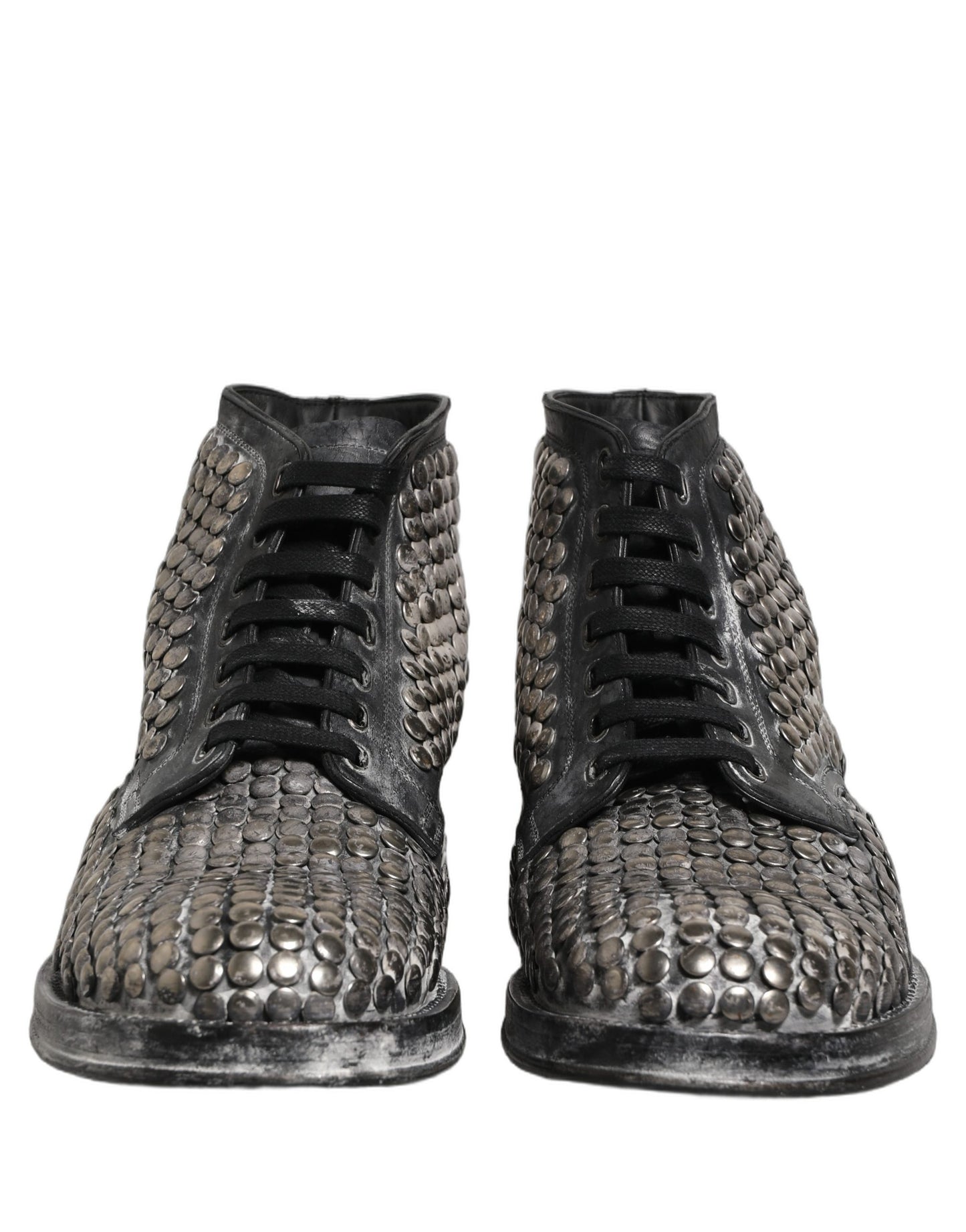 Black Leather Runway Studs Ankle Boots Shoes