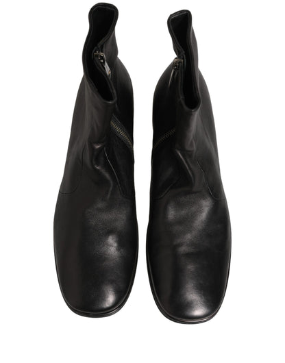 Black Leather Logo Short Ankle Boots Shoes