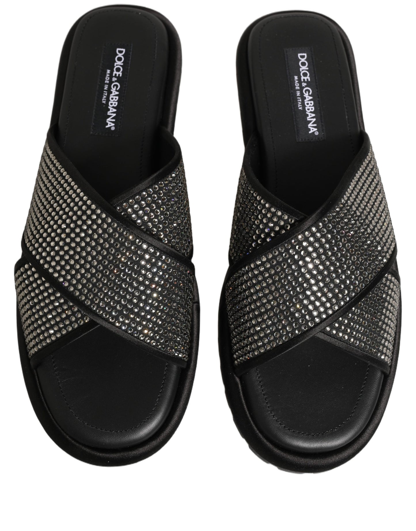 Black Strass Criss Cross Slide Sandals Shoes