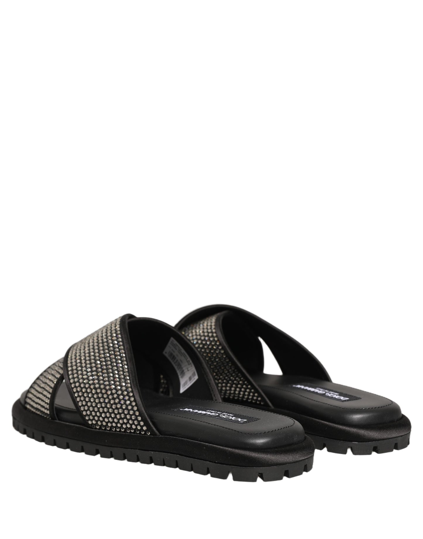 Black Strass Criss Cross Slide Sandals Shoes