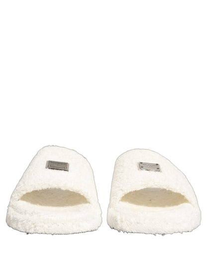 White Faux Fur Flats Men Slides Sandals Shoes