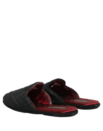 Black Floral Brocade Slides Slippers Shoes