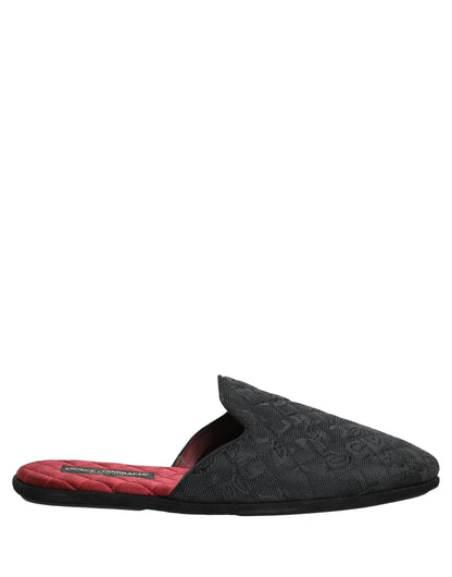 Black Floral Brocade Slides Slippers Shoes