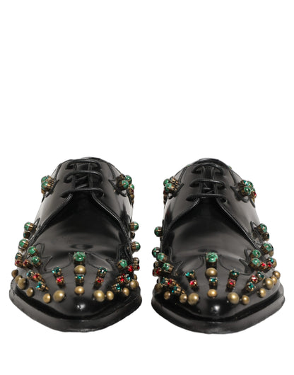 Black Leather Derby Dress Studded Formal Shoes