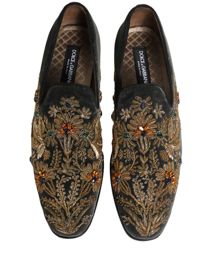 Black Velvet Embellished Dress Loafers Shoes