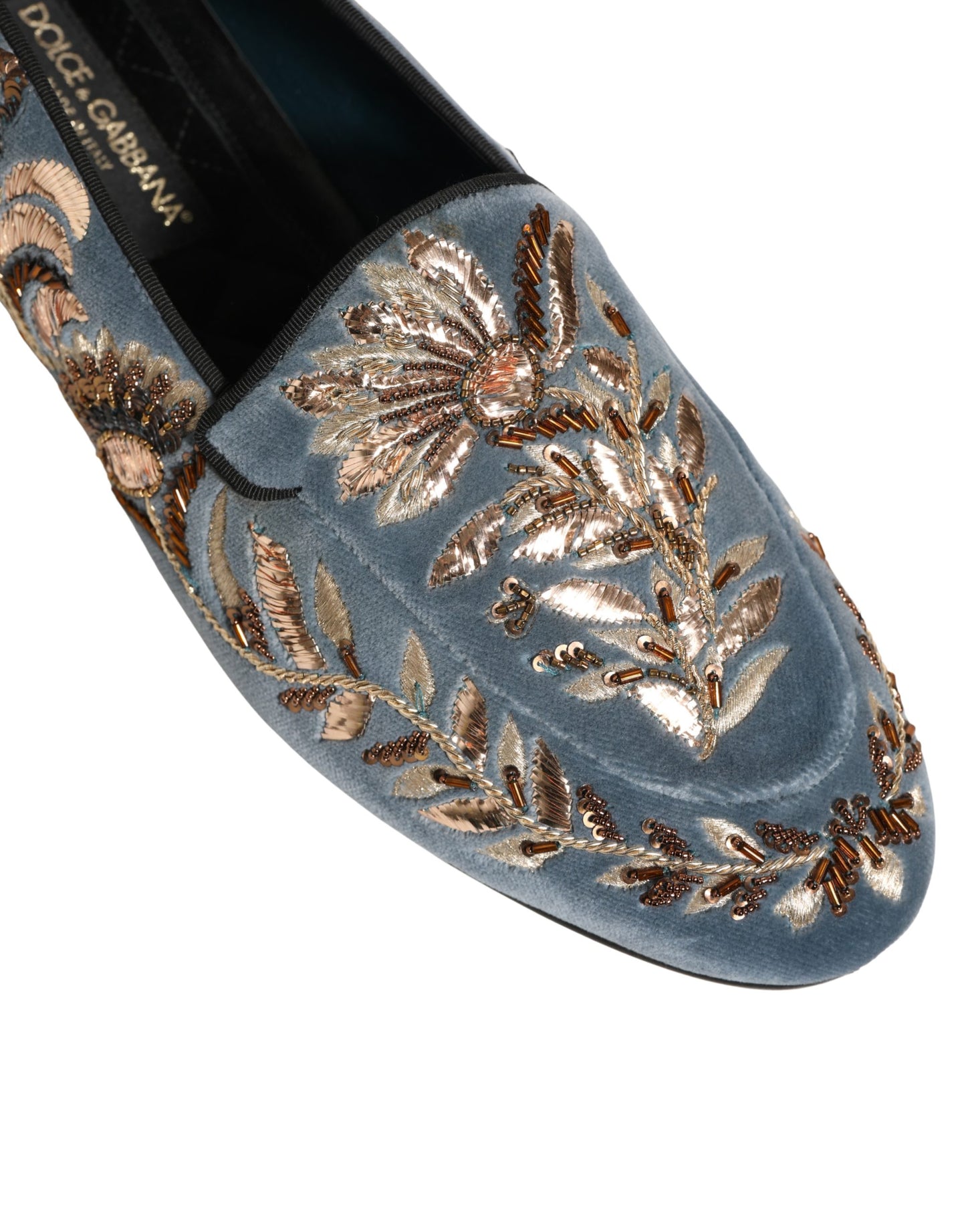 Blue Velvet Embellished Dress Loafers Shoes