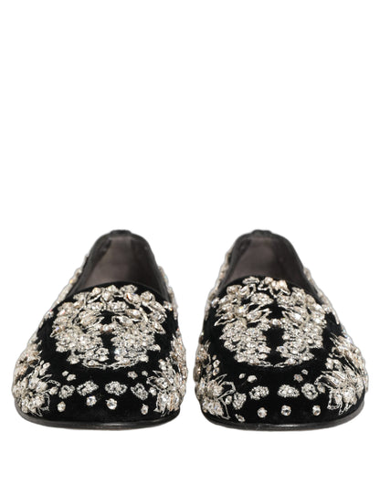 Black Velvet Embellished Dress Loafers Shoes