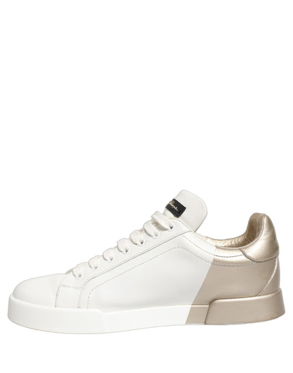 White Gold Low Top Leather Sneakers Shoes