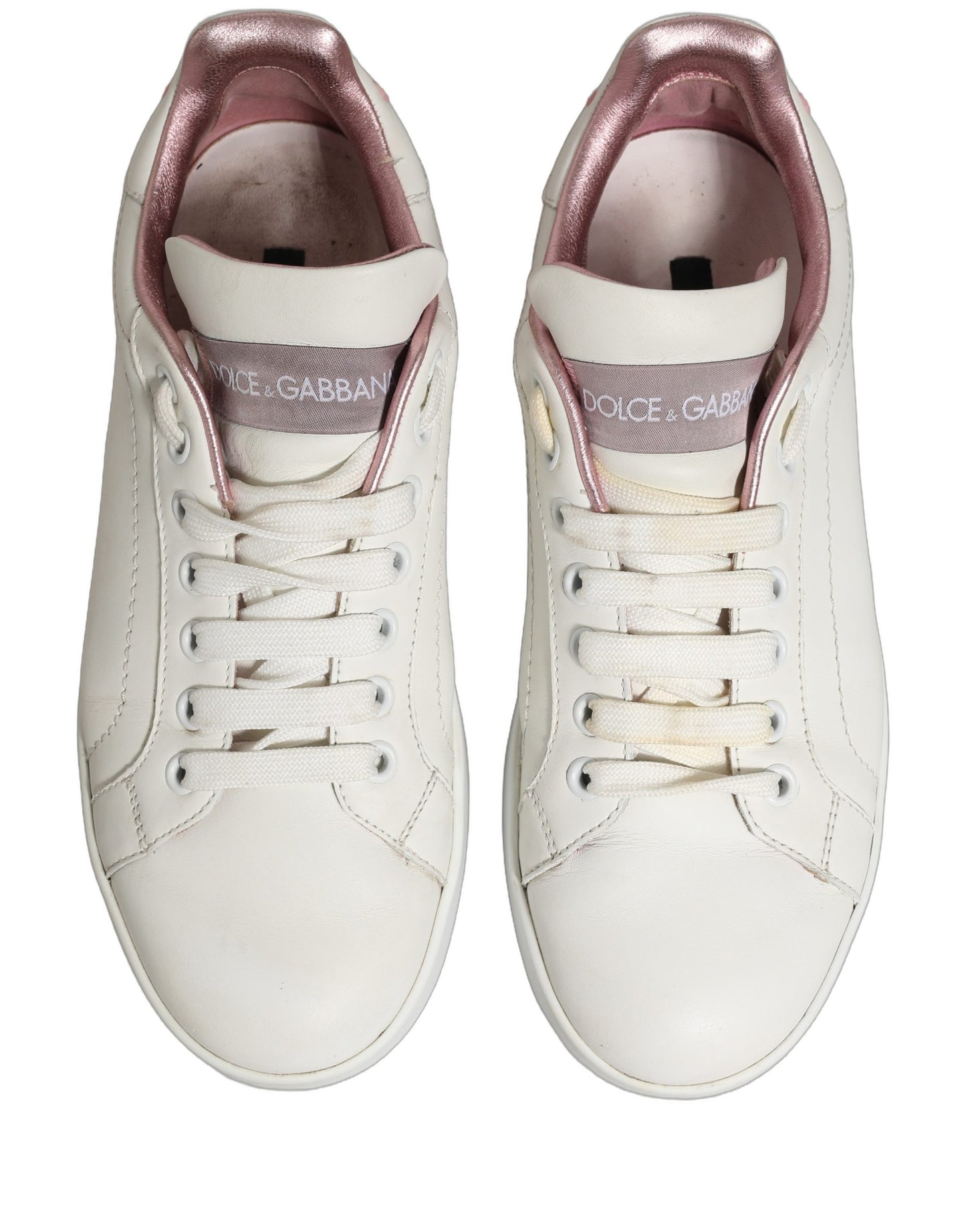 White Pink Leather Low Top Sneakers Shoes