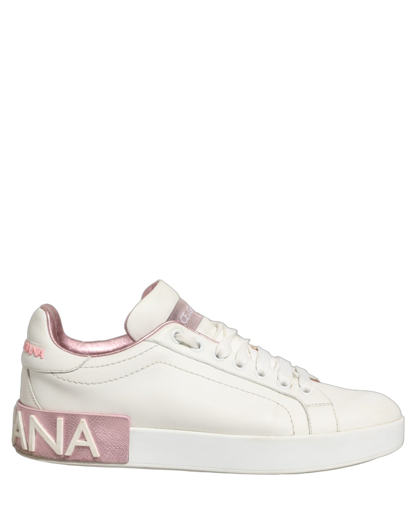 White Pink Leather Low Top Sneakers Shoes