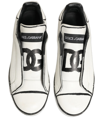 White Leather Portofino Low Top Sneakers Shoes