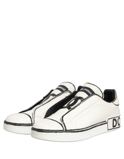White Leather Portofino Low Top Sneakers Shoes