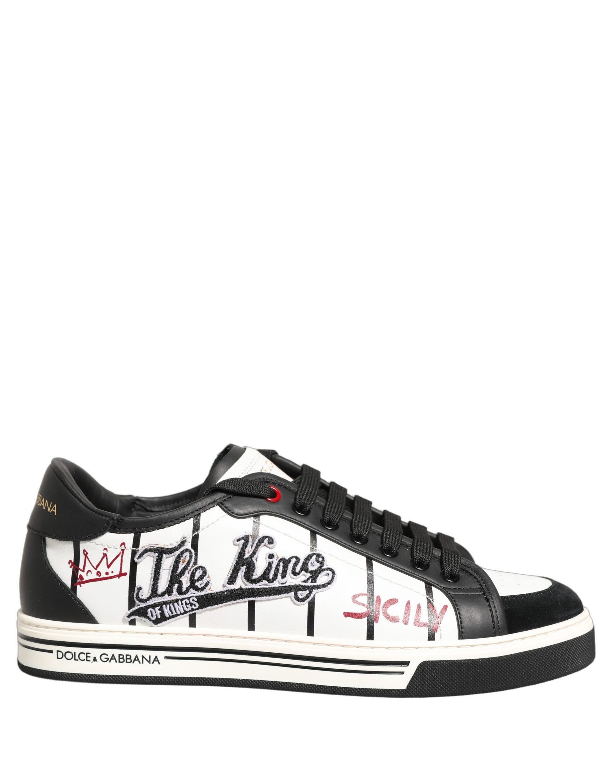 White Black DG Logo King Patch Low-Top Sneaker Shoes