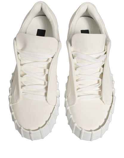 White Leather Low Top Lace Up Sneakers Shoes