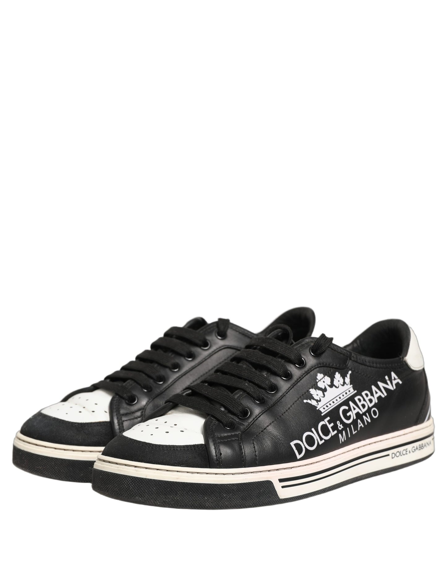 Black Leather Crown Milano Men Sneakers Shoes