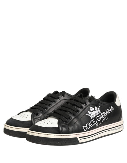Black Leather Crown Milano Men Sneakers Shoes
