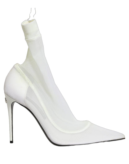 White Tulle Stretch Mesh Sock Boots Shoes