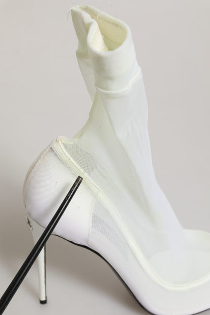 White Tulle Stretch Mesh Sock Boots Shoes