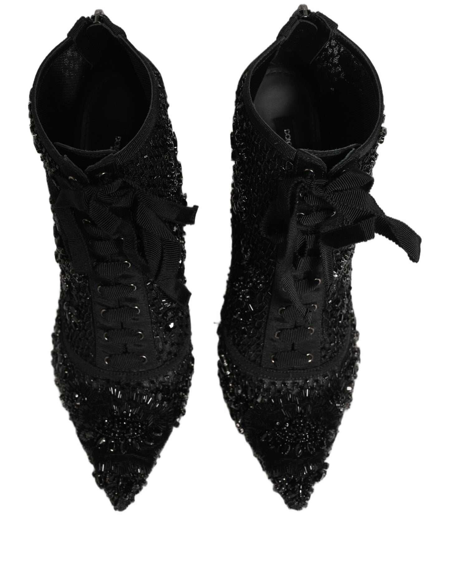 Black Embellished Mesh Ankle Boots Shoes