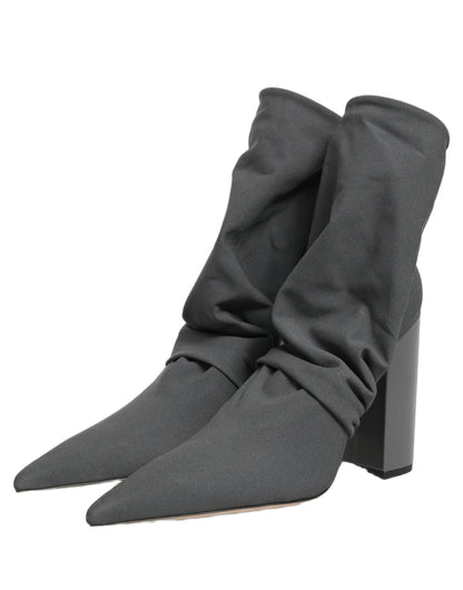Gray Stretch Socks Heels Ankle Boots Shoes