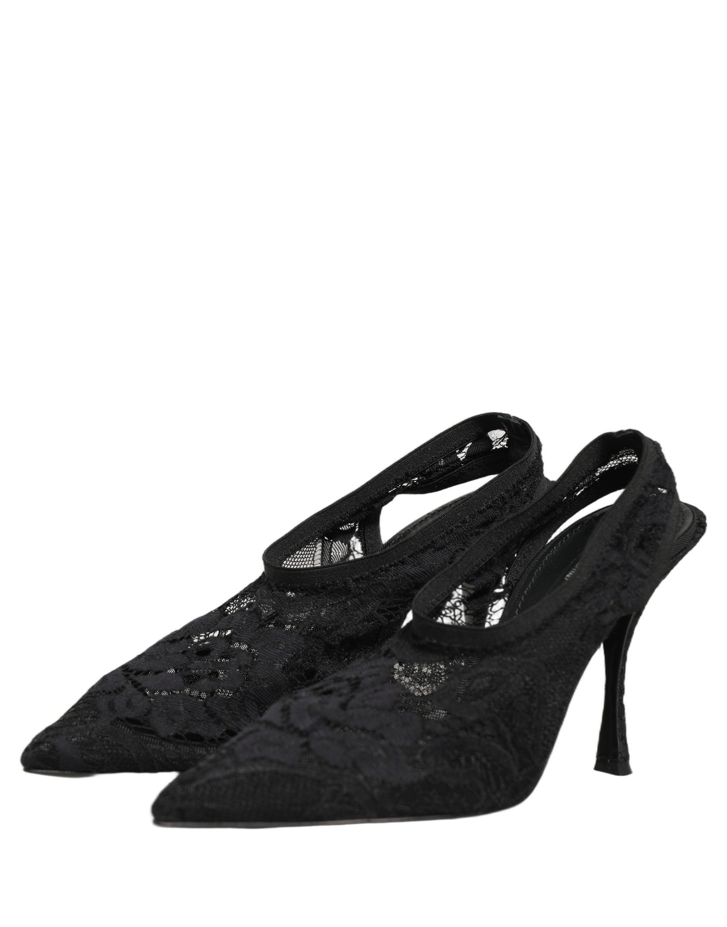Black Lace Pointed Toe Slingback Pumps Shoes