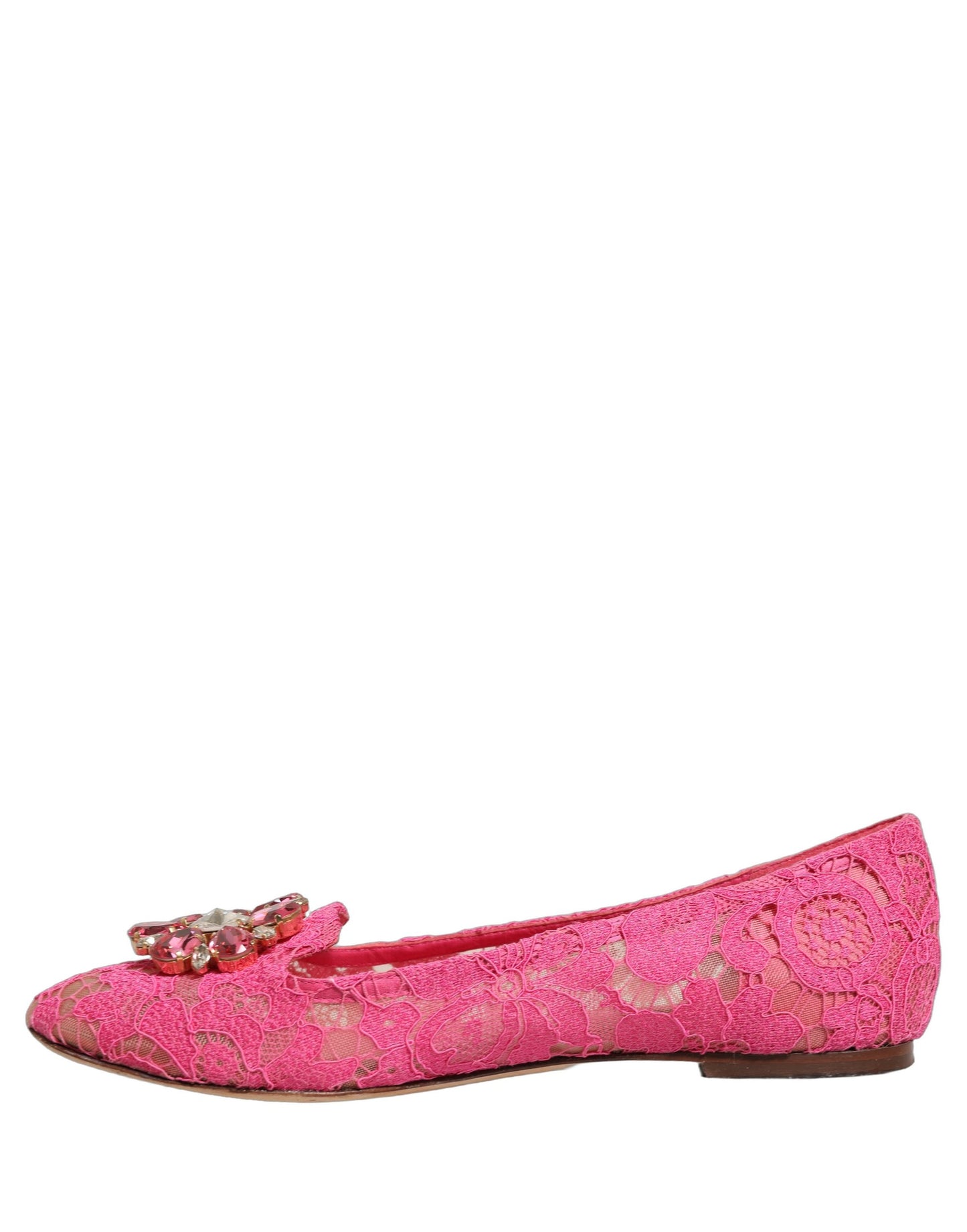 Pink Taormina Lace Crystals Flats Shoes