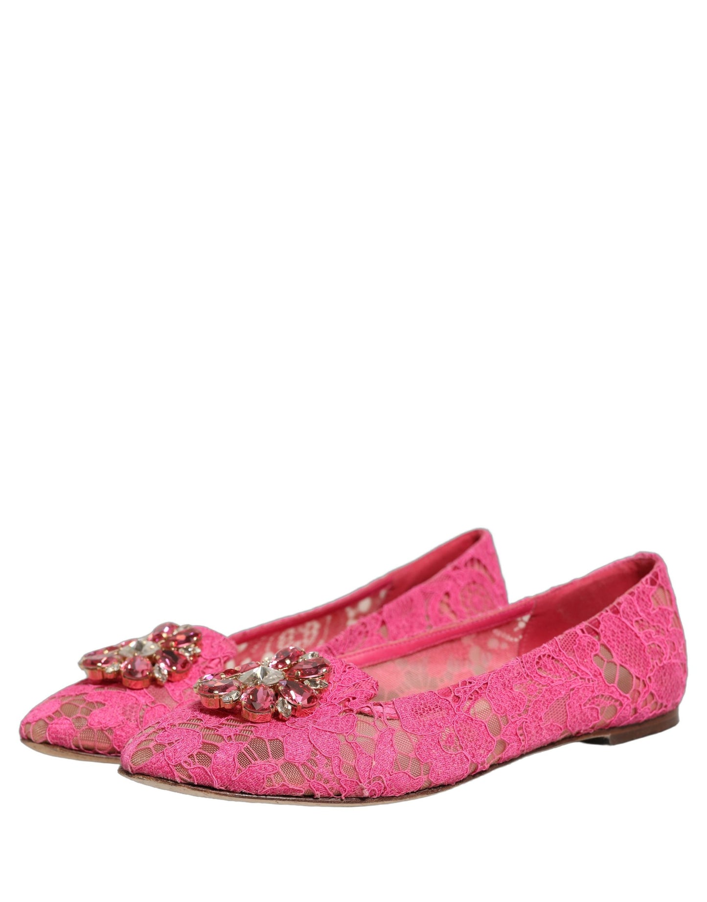 Pink Taormina Lace Crystals Flats Shoes