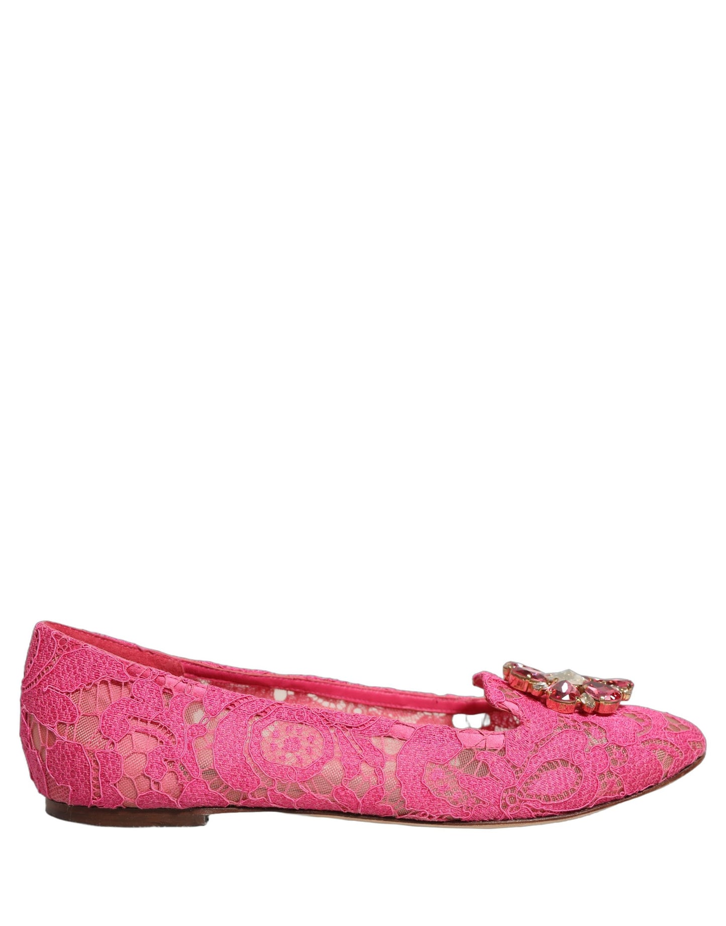 Pink Taormina Lace Crystals Flats Shoes