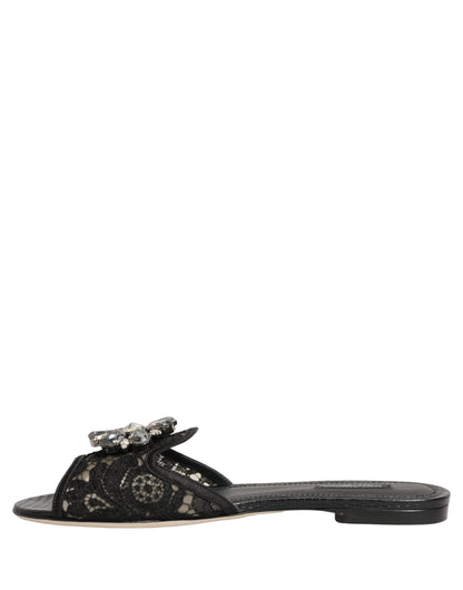 Black Devotion Lace Flats Slip On Shoes