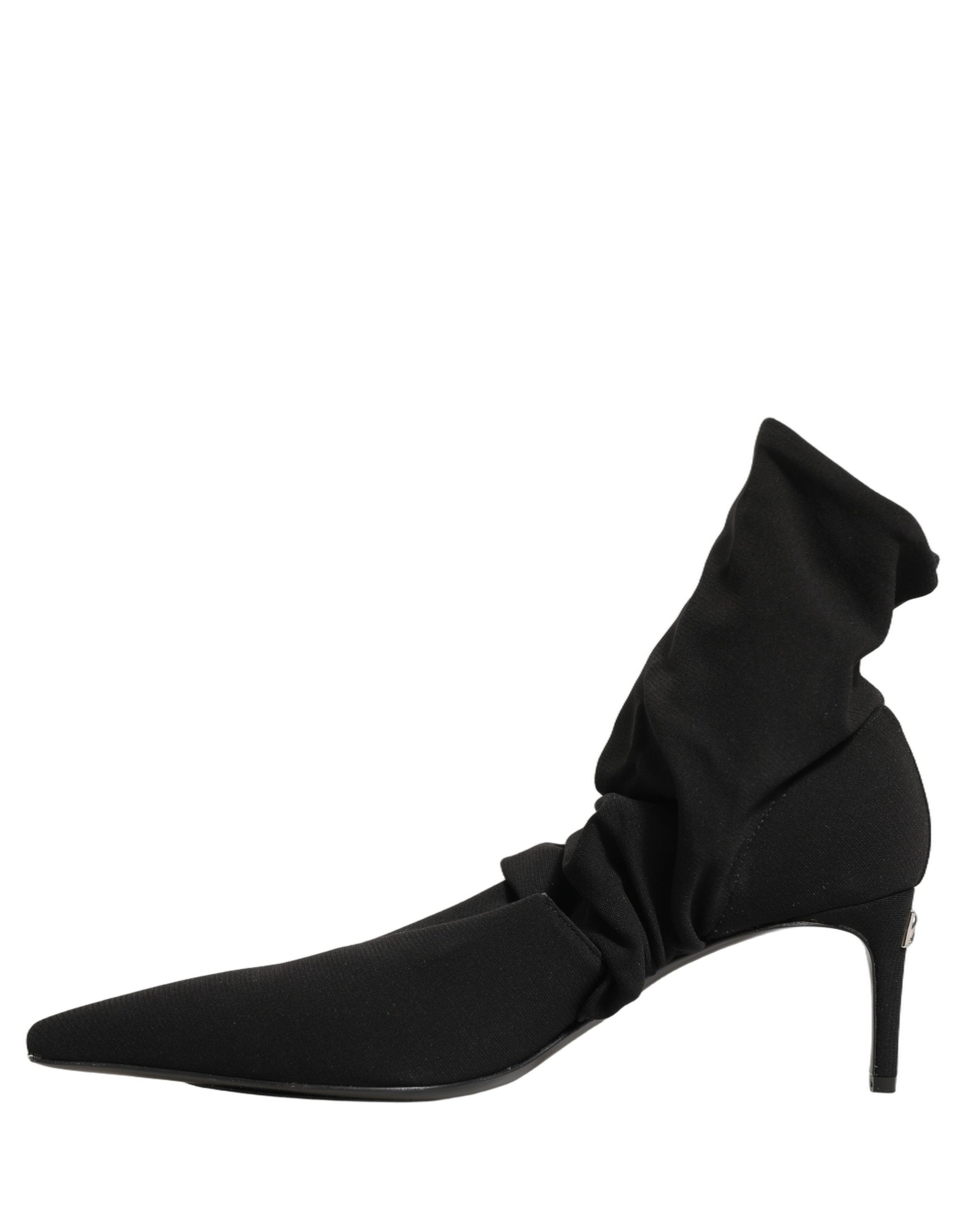 Black Stretch Socks Heels Ankle Boots Shoes