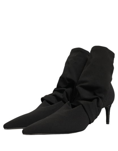 Black Stretch Socks Heels Ankle Boots Shoes