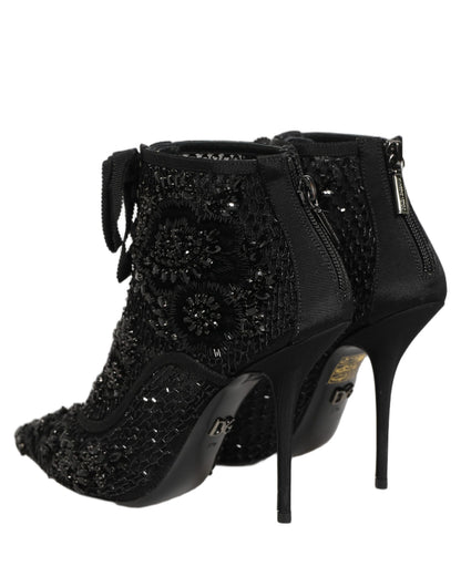 Black Embellished Mesh Ankle Boots Shoes