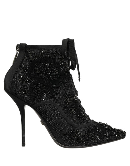Black Embellished Mesh Ankle Boots Shoes