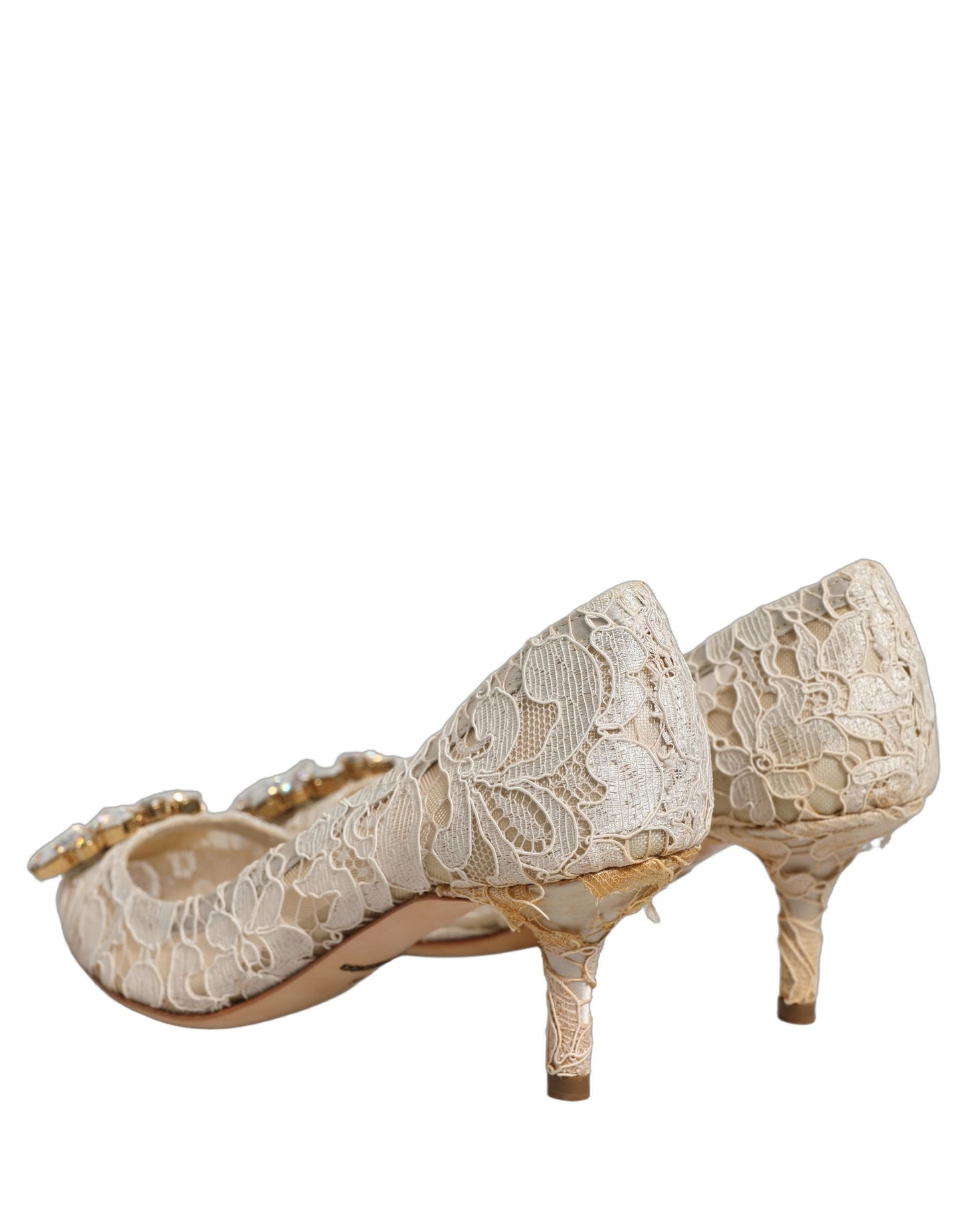 White Taormina Lace Crystal Pumps Shoes