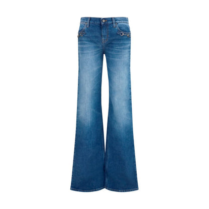Blue Cotton Flared Jeans