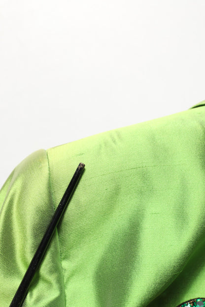 Green Silk SingleBreasted Embellished Blazer
