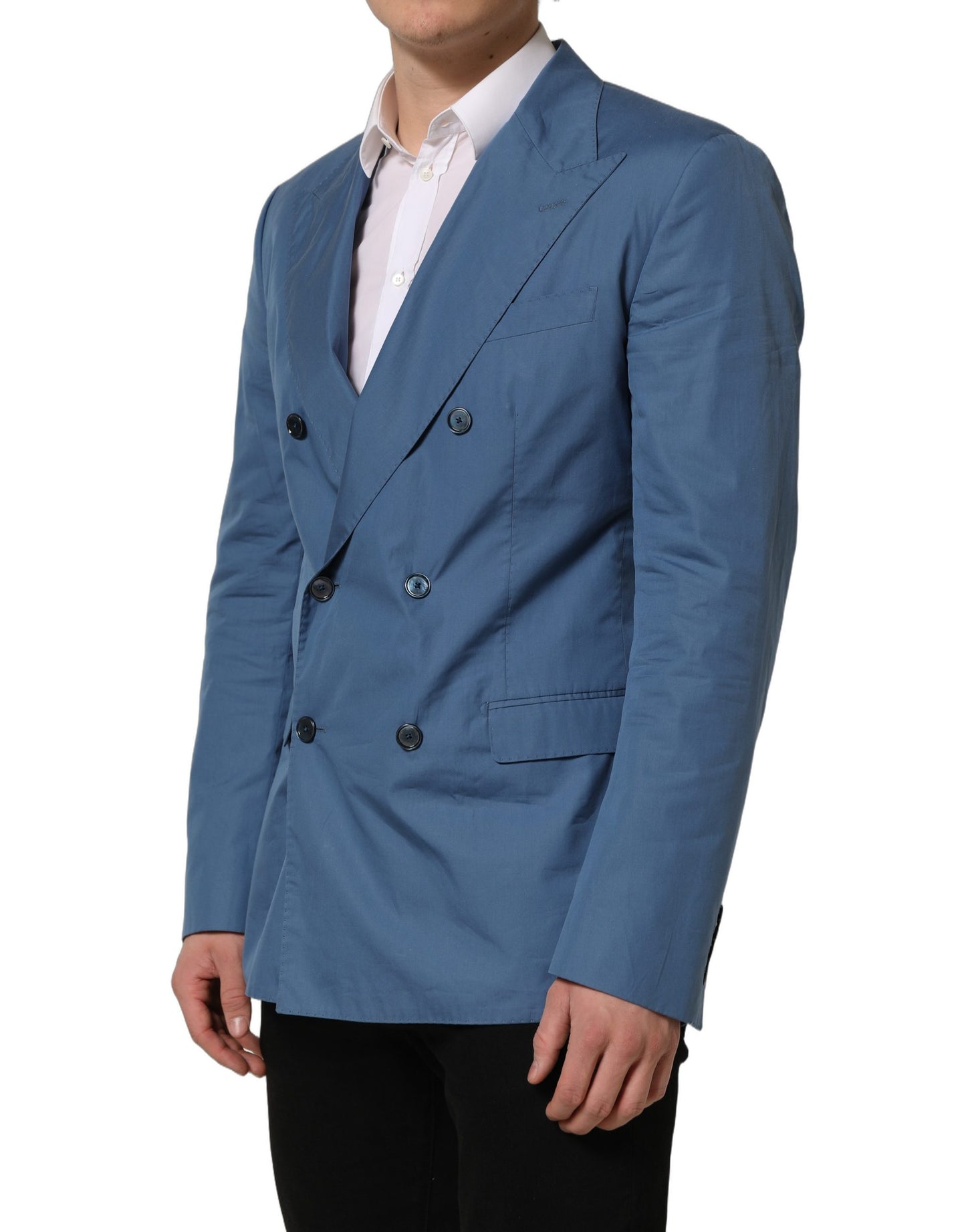 Blue Cotton Double Breasted Men Coat Blazer